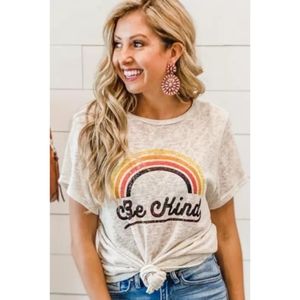 ❤White Be Kind Rainbow Print Basic Tee XL